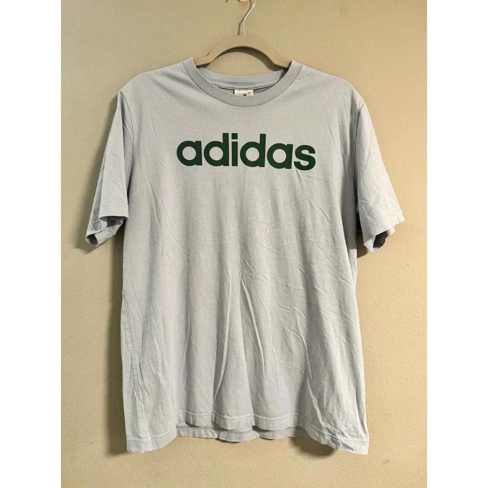 #5 Adidas Mens Logo Graphic T-Shirt Light Blue Green Size Large Short Sleeve Tee